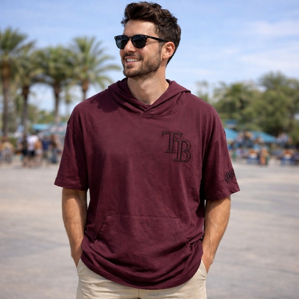 Tampa Bay Rays Pro Standard Burgundy Hoodie T-shirt Men's Size Large Pocket NEW